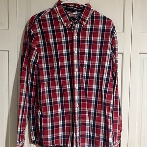 Red and blue button up dress shirt